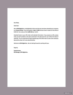 Job Offer Letter Sample For Employers Template