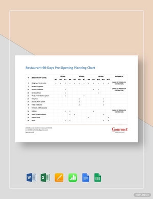 Restaurant 90-day Pre-Opening Chart Template