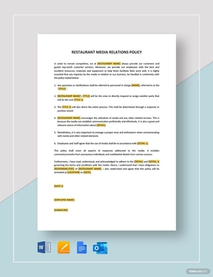 Restaurant Media Relations Policy Template