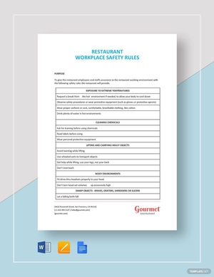 Restaurant Workplace Safety Rules Template