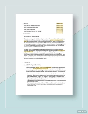 Restaurant Progressive Discipline Policy Template