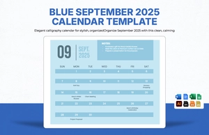 Blue September 2025 Calendar Template