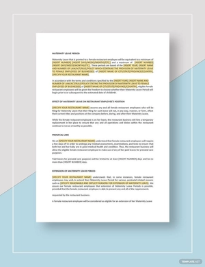 Restaurant Maternity/Pregnancy Leave Policy Template