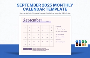 September 2025 Monthly Calendar Template