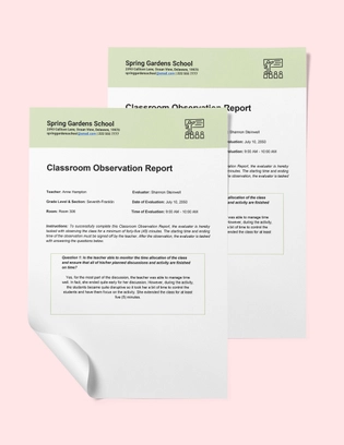 Sample Classroom Observation Report Template