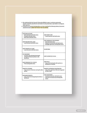 Restaurant Domestic Partnership Affidavit Template
