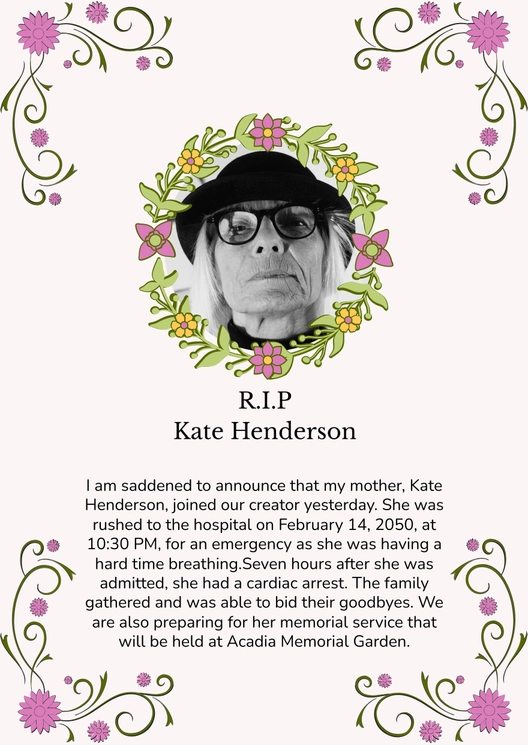 Flower Wreath Death Announcement Flower Wreath Death Announcement