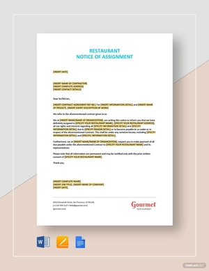Restaurant Notice of Assignment Template