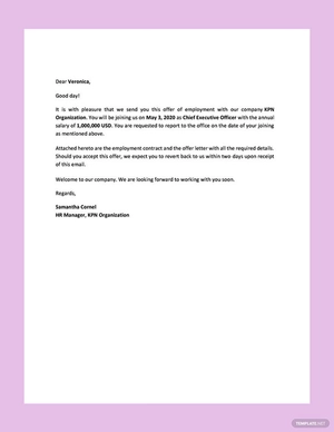 Executive Job Offer Letter Template