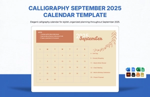 Calligraphy September 2025 Calendar