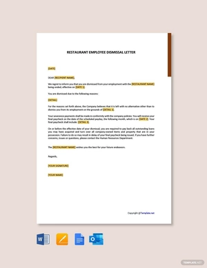 Restaurant Employee Dismissal Letter
