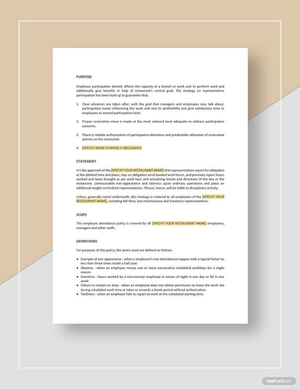 Restaurant Employee Attendance Policy Template