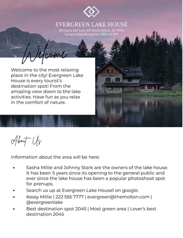 Free Lake House Welcome Book Template to Edit Online