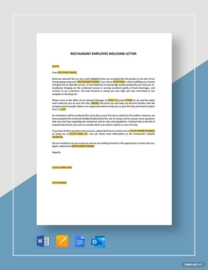 Restaurant Employee Welcome Letter