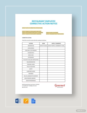 Restaurant Employee Corrective Action Notice Template