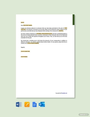 Restaurant Employee Promotion Letter