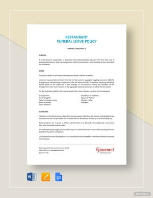 Restaurant Funeral Leave Policy Template
