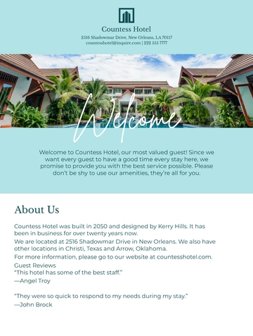 Free Hotel Welcome Book Template to Edit Online