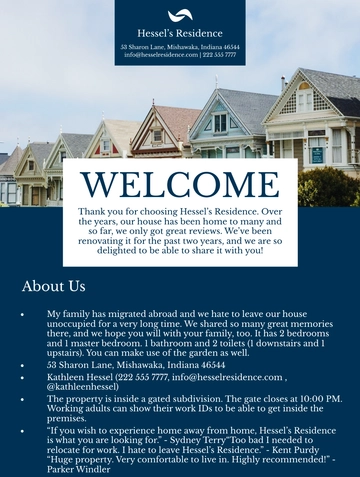 Free House Rental Welcome Book Template to Edit Online