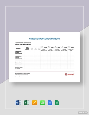 Restaurant Vendor Order Guide Workbook Template