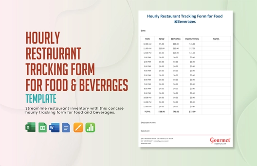 Hourly Restaurant Tracking Form for Food & Beverages Template