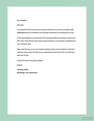 Non-exempt Offer Letter