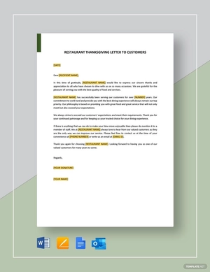 Restaurant Thanksgiving Letter to Customers