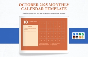 October 2025 Monthly Calendar Template