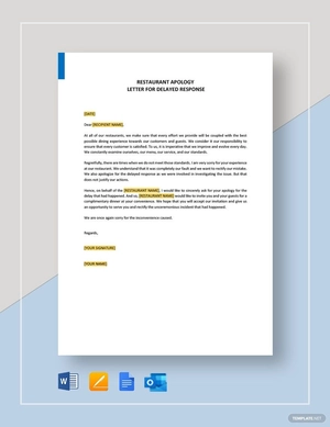 Restaurant Apology Letter for Delayed Response