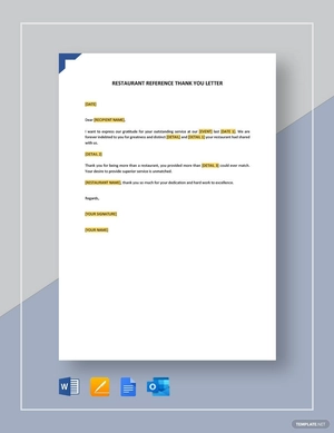Restaurant Reference Thank You Letter