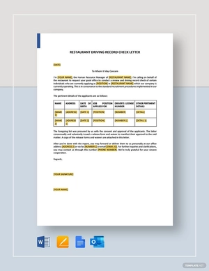 Restaurant Driving Record Check Letter