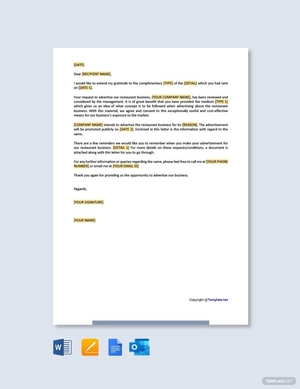 Restaurant Advertisement Approval Letter