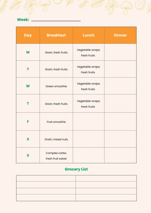 Weekly Diet Chart Template Weekly Diet Chart Template