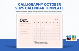 Calligraphy October 2025 Calendar