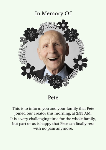 Free Wreath Death Announcement Template to Edit Online
