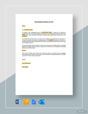 Restaurant Bonus Letter