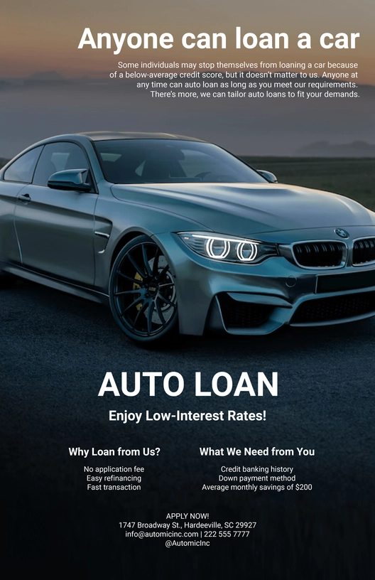 Auto Loan Product Sell Sheet Template