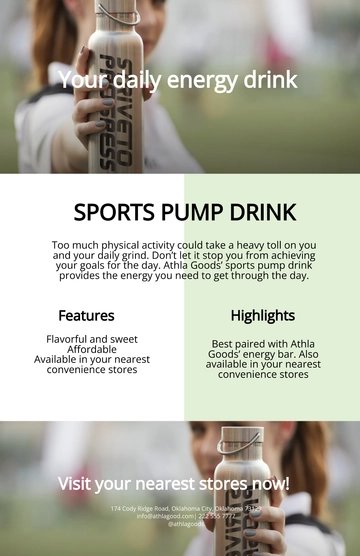 Free Sports Drink Product Sell Sheet Template to Edit Online