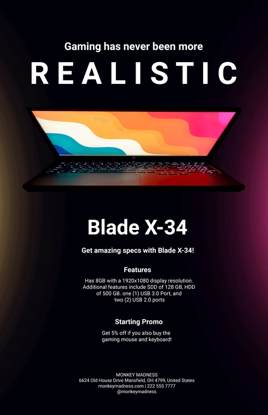 Gaming Laptop Product Sell Sheet Template
