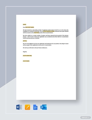 Restaurant Application Response Letter