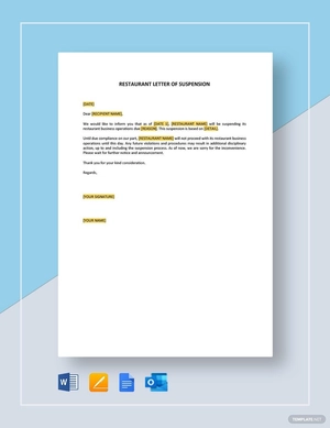 Restaurant Letter of Suspension