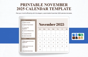 Printable November 2025 Calendar Template
