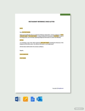 Restaurant Reference Check Letter