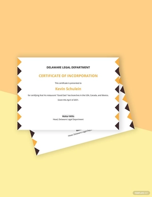 Restaurant Certificate of Incorporation Template