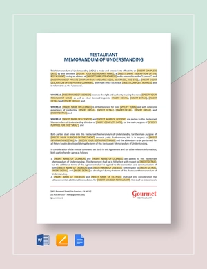 Restaurant Memorandum of Understanding Template Restaurant Memorandum of Understanding Template