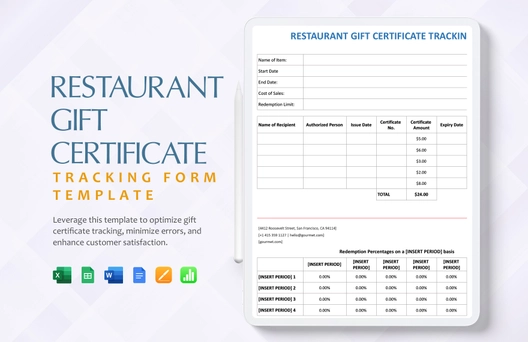 Restaurant Gift Certificate Tracking Form Template