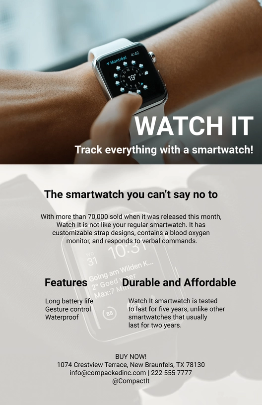 Smart Watch Product Sell Sheet Template