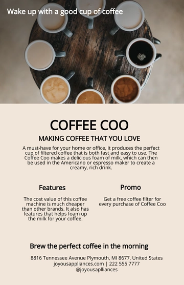 Free Coffee Maker Product Sell Sheet Template to Edit Online