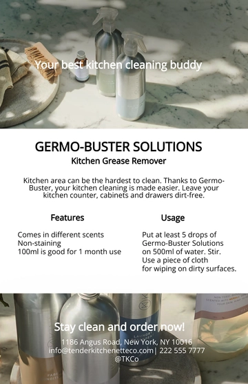 Free Kitchen Cleaner Product Sell Sheet Template to Edit Online