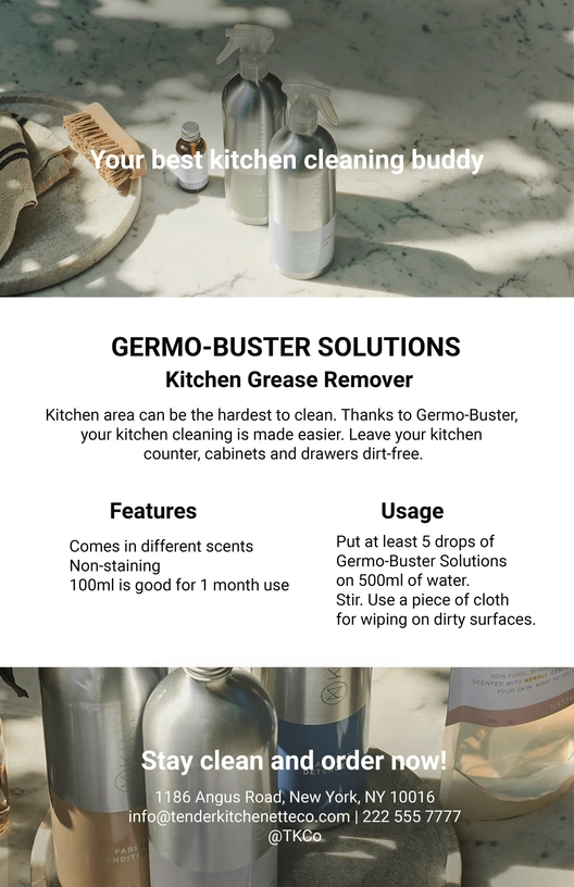Kitchen Cleaner Product Sell Sheet Template